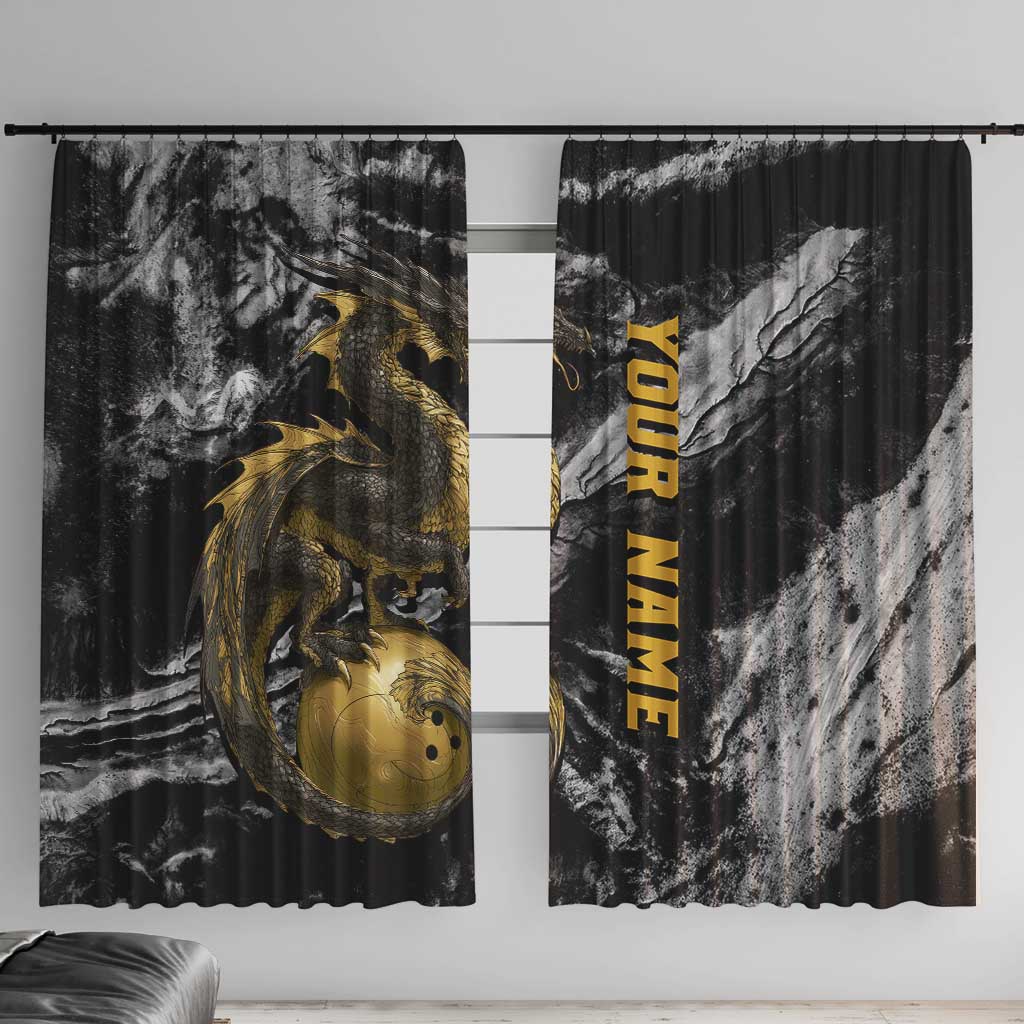 Golden Dragon and Bowling Ball Design Window Curtain with Marble Stone Texture and Custom Team Name Text - Wonder Print Shop