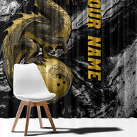 Golden Dragon and Bowling Ball Design Window Curtain with Marble Stone Texture and Custom Team Name Text - Wonder Print Shop