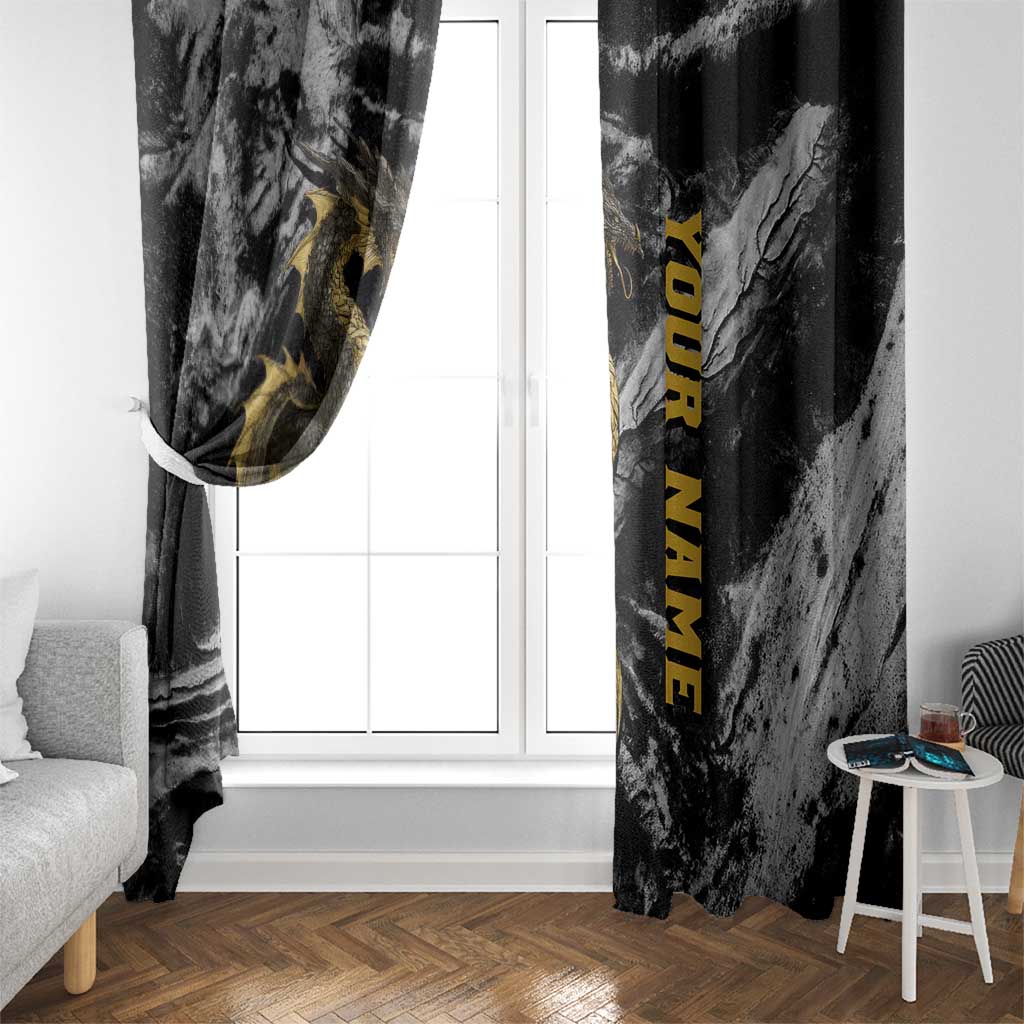 Golden Dragon and Bowling Ball Design Window Curtain with Marble Stone Texture and Custom Team Name Text - Wonder Print Shop