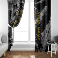 Golden Dragon and Bowling Ball Design Window Curtain with Marble Stone Texture and Custom Team Name Text - Wonder Print Shop