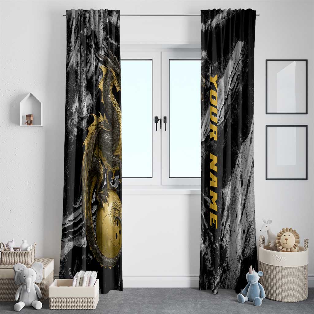 Golden Dragon and Bowling Ball Design Window Curtain with Marble Stone Texture and Custom Team Name Text - Wonder Print Shop