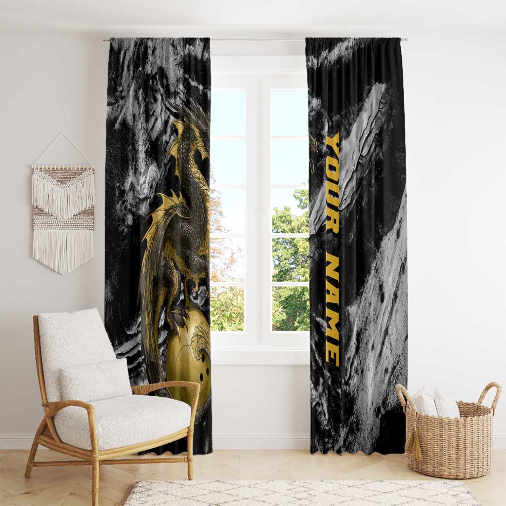 Golden Dragon and Bowling Ball Design Window Curtain with Marble Stone Texture and Custom Team Name Text - Wonder Print Shop