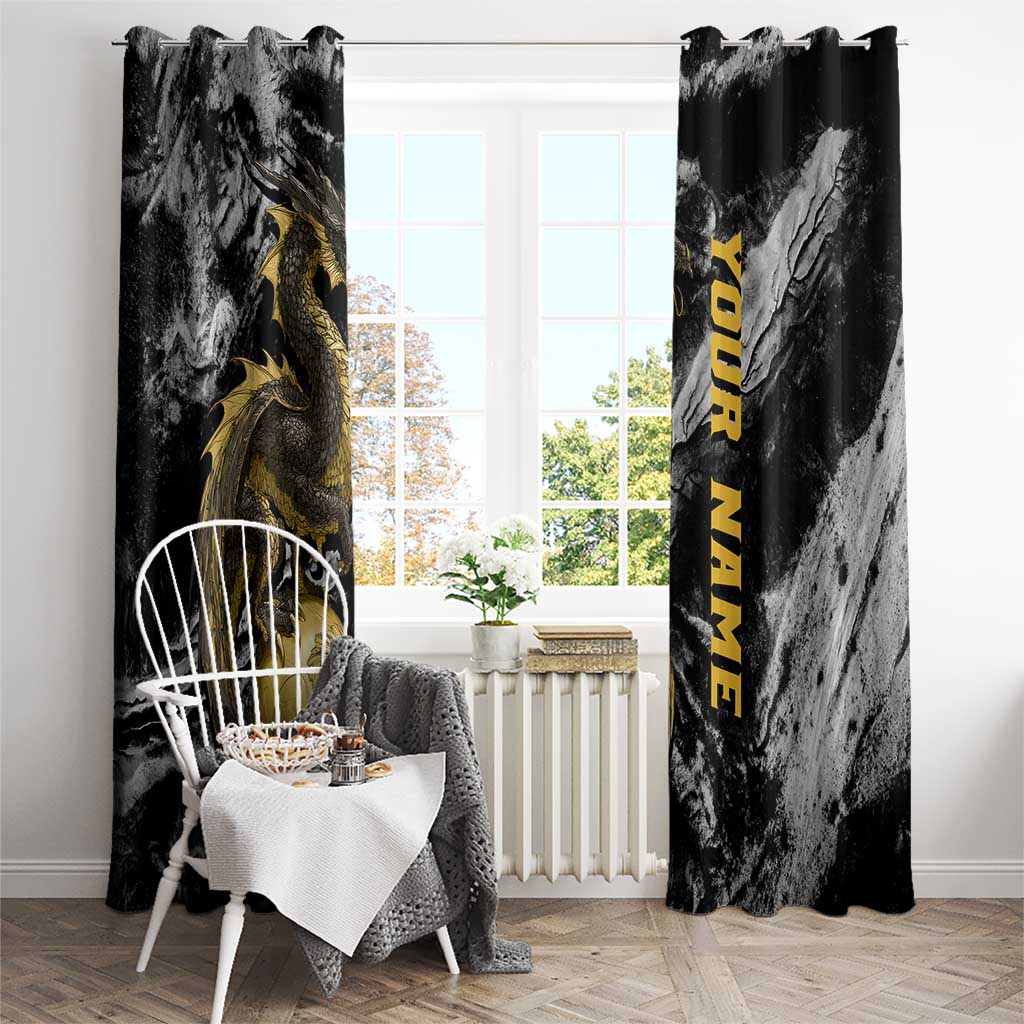 Golden Dragon and Bowling Ball Design Window Curtain with Marble Stone Texture and Custom Team Name Text - Wonder Print Shop