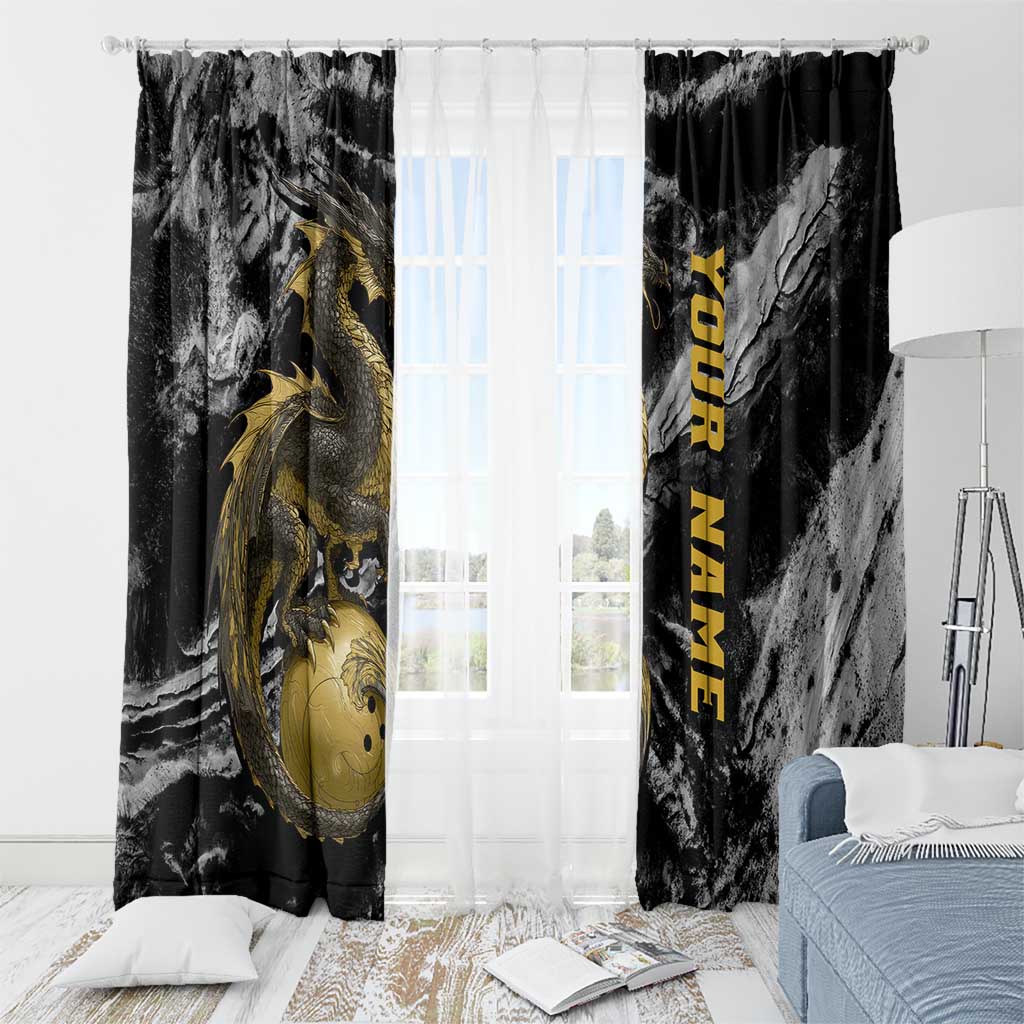 Golden Dragon and Bowling Ball Design Window Curtain with Marble Stone Texture and Custom Team Name Text - Wonder Print Shop