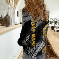 Golden Dragon and Bowling Ball Design Women Casual Shirt with Marble Stone Texture and Custom Team Name Text - Wonder Print Shop