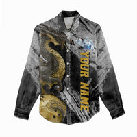 Golden Dragon and Bowling Ball Design Women Casual Shirt with Marble Stone Texture and Custom Team Name Text - Wonder Print Shop