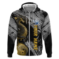 Golden Dragon and Bowling Ball Design Zip Hoodie with Marble Stone Texture and Custom Team Name Text - Wonder Print Shop