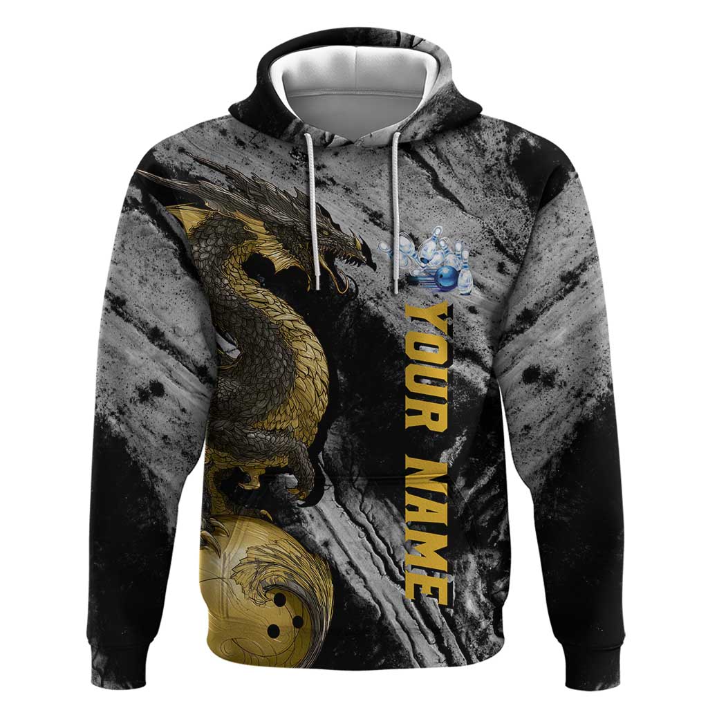 Golden Dragon and Bowling Ball Design Zip Hoodie with Marble Stone Texture and Custom Team Name Text - Wonder Print Shop