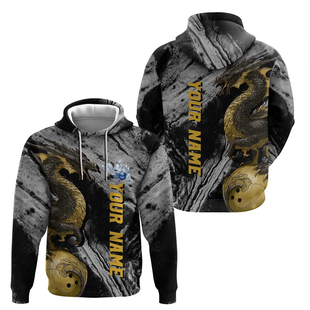 Golden Dragon and Bowling Ball Design Zip Hoodie with Marble Stone Texture and Custom Team Name Text - Wonder Print Shop