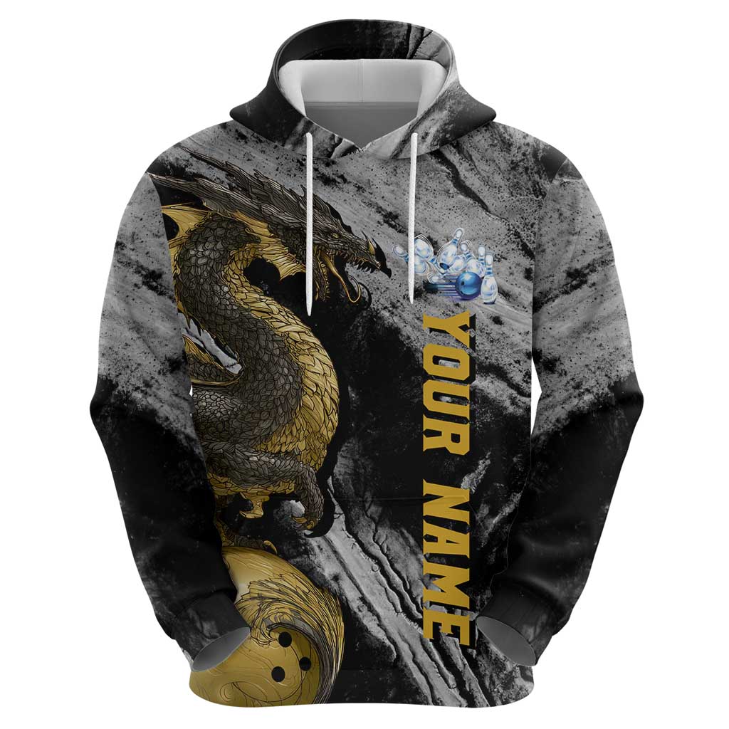 Golden Dragon and Bowling Ball Design Zip Hoodie with Marble Stone Texture and Custom Team Name Text - Wonder Print Shop