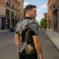 Golden Dragon and Bowling Ball Design Zipper Polo Shirt with Marble Stone Texture and Custom Team Name Text - Wonder Print Shop