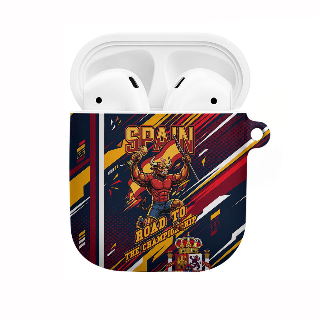 Spain Football Road To Championship AirPods Case Bull Mascot Flying Soccer Ball - Dynamic Speed Stripes