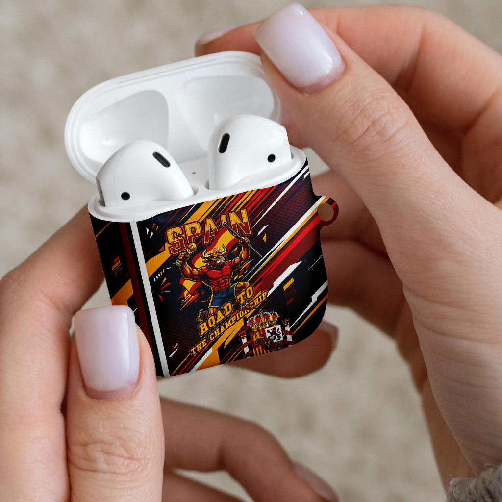 Spain Football Road To Championship AirPods Case Bull Mascot Flying Soccer Ball - Dynamic Speed Stripes
