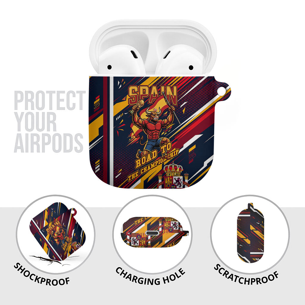 Spain Football Road To Championship AirPods Case Bull Mascot Flying Soccer Ball - Dynamic Speed Stripes