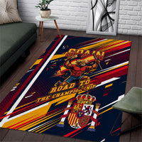 Spain Football Road To Championship Area Rug Bull Mascot Flying Soccer Ball - Dynamic Speed Stripes