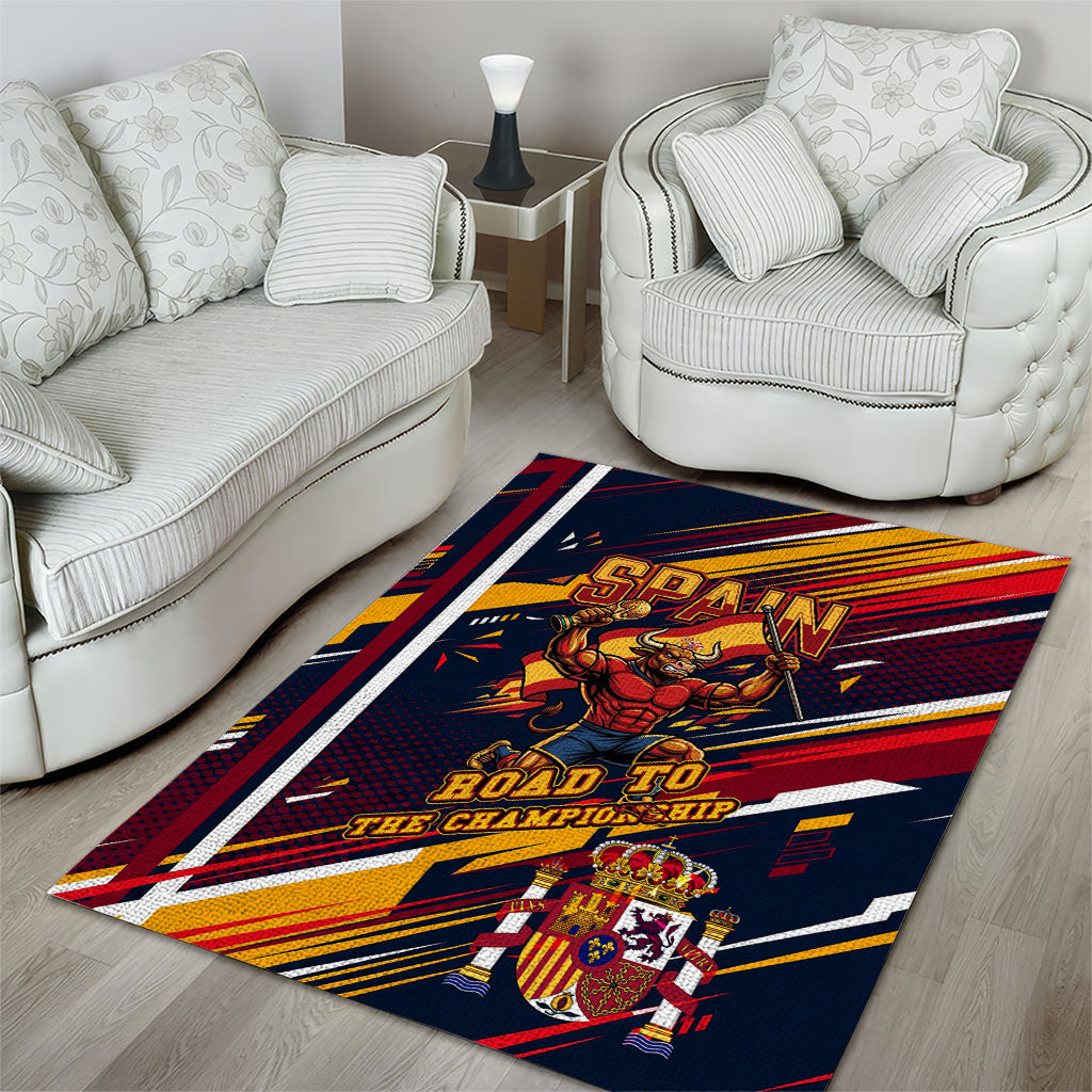 Spain Football Road To Championship Area Rug Bull Mascot Flying Soccer Ball - Dynamic Speed Stripes