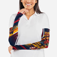 Spain Football Road To Championship Arm Sleeves Bull Mascot Flying Soccer Ball - Dynamic Speed Stripes
