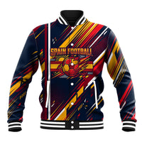 Spain Football Road To Championship Baseball Jacket Bull Mascot Flying Soccer Ball - Dynamic Speed Stripes