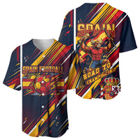 Spain Football Road To Championship Baseball Jersey Bull Mascot Flying Soccer Ball - Dynamic Speed Stripes