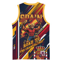 Spain Football Road To Championship Basketball Jersey Bull Mascot Flying Soccer Ball - Dynamic Speed Stripes