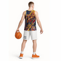 Spain Football Road To Championship Basketball Jersey Bull Mascot Flying Soccer Ball - Dynamic Speed Stripes