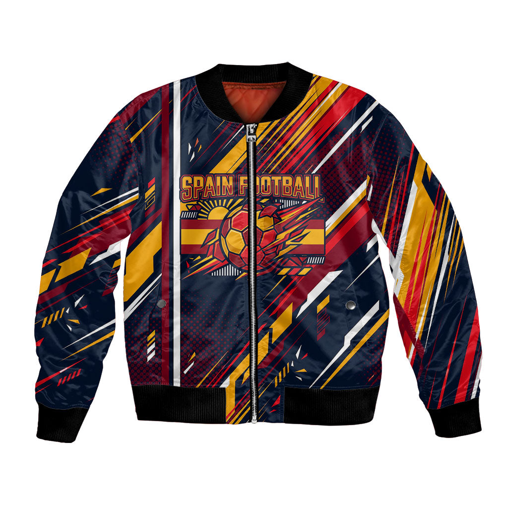 Spain Football Road To Championship Bomber Jacket Bull Mascot Flying Soccer Ball - Dynamic Speed Stripes