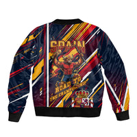 Spain Football Road To Championship Bomber Jacket Bull Mascot Flying Soccer Ball - Dynamic Speed Stripes