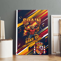 Spain Football Road To Championship Canvas Wall Art Bull Mascot Flying Soccer Ball - Dynamic Speed Stripes