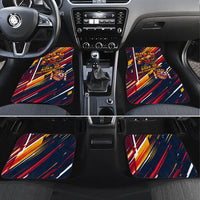 Spain Football Road To Championship Car Mats Bull Mascot Flying Soccer Ball - Dynamic Speed Stripes