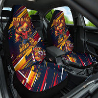 Spain Football Road To Championship Car Seat Cover Bull Mascot Flying Soccer Ball - Dynamic Speed Stripes