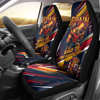 Spain Football Road To Championship Car Seat Cover Bull Mascot Flying Soccer Ball - Dynamic Speed Stripes