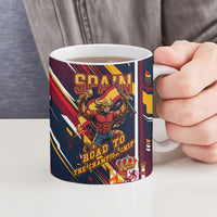 Spain Football Road To Championship Ceramic Mug Bull Mascot Flying Soccer Ball - Dynamic Speed Stripes