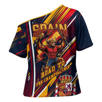 Spain Football Road To Championship Cross Shoulder Shirt Bull Mascot Flying Soccer Ball - Dynamic Speed Stripes
