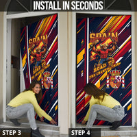 Spain Football Road To Championship Door Cover Bull Mascot Flying Soccer Ball - Dynamic Speed Stripes