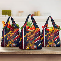 Spain Football Road To Championship Grocery Bag Bull Mascot Flying Soccer Ball - Dynamic Speed Stripes
