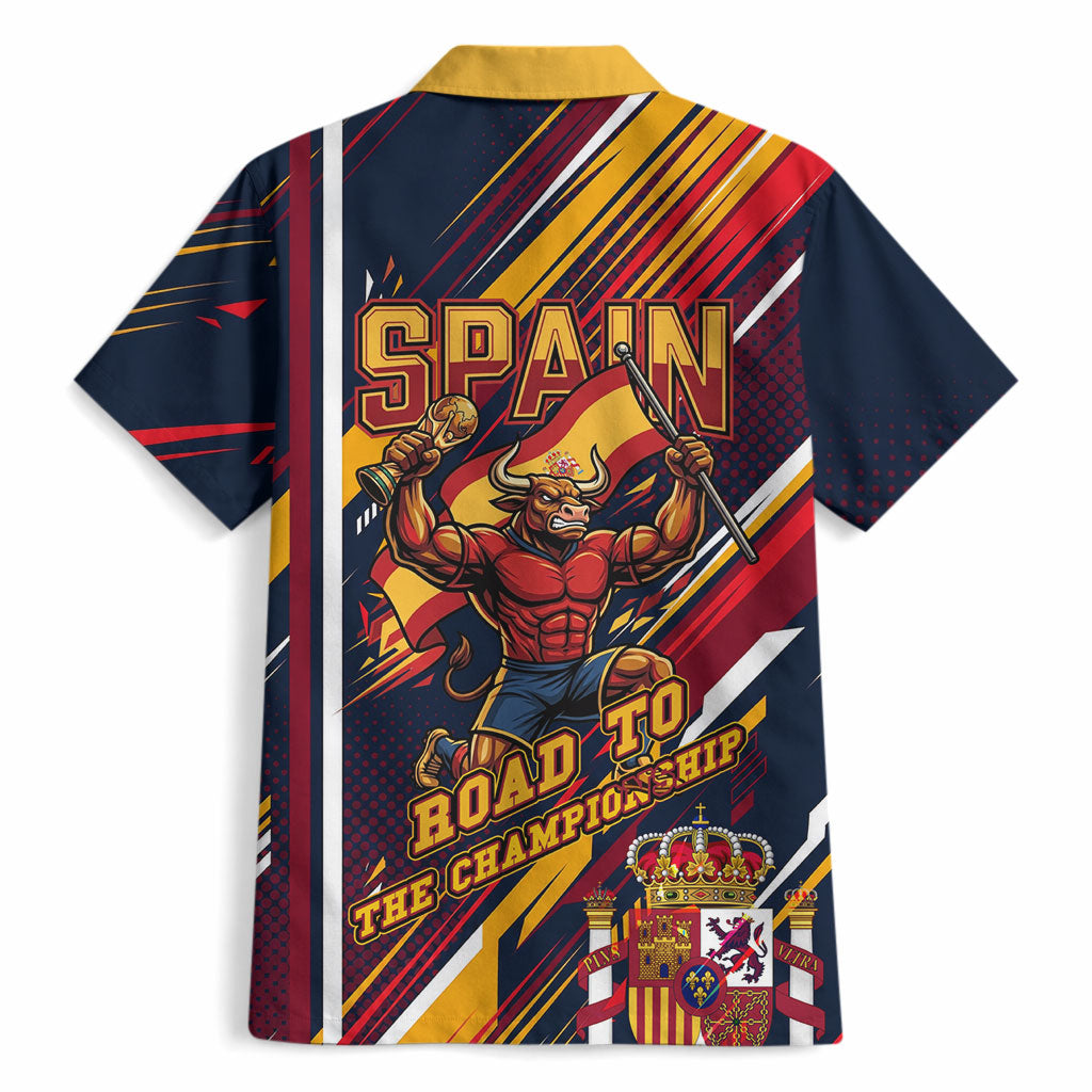 Spain Football Road To Championship Hawaiian Shirt Bull Mascot Flying Soccer Ball - Dynamic Speed Stripes