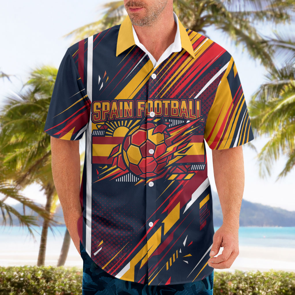 Spain Football Road To Championship Hawaiian Shirt Bull Mascot Flying Soccer Ball - Dynamic Speed Stripes