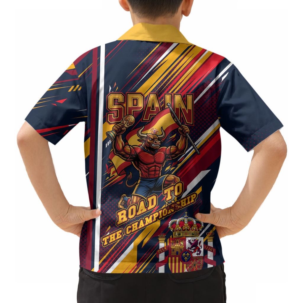 Spain Football Road To Championship Hawaiian Shirt Bull Mascot Flying Soccer Ball - Dynamic Speed Stripes
