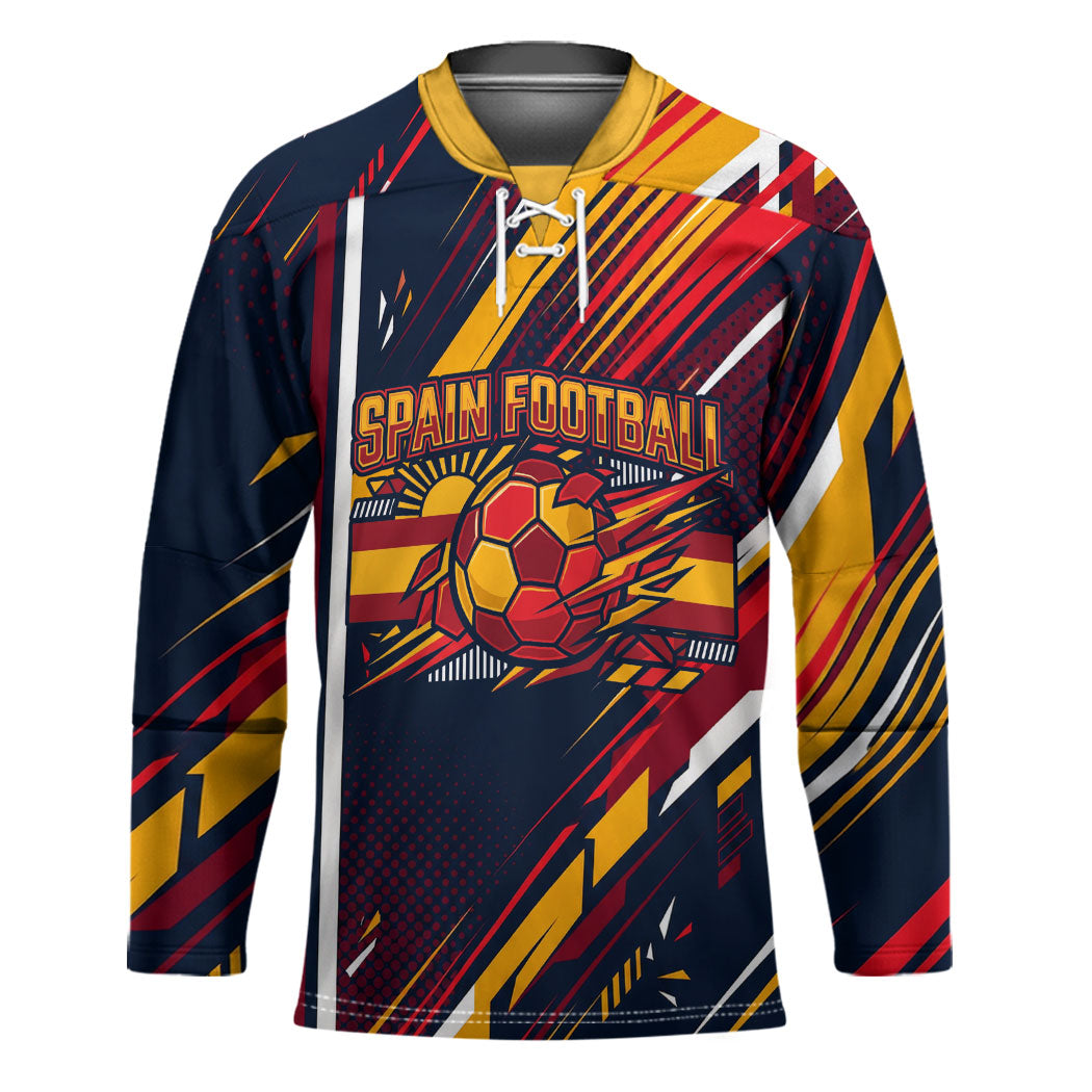 Spain Football Road To Championship Hockey Jersey Bull Mascot Flying Soccer Ball - Dynamic Speed Stripes