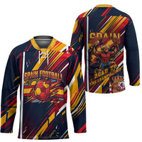 Spain Football Road To Championship Hockey Jersey Bull Mascot Flying Soccer Ball - Dynamic Speed Stripes