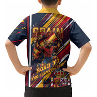 Spain Football Road To Championship Kid Hawaiian Shirt Bull Mascot Flying Soccer Ball - Dynamic Speed Stripes