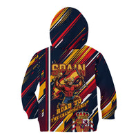 Spain Football Road To Championship Kid Hoodie Bull Mascot Flying Soccer Ball - Dynamic Speed Stripes