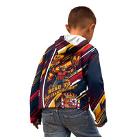 Spain Football Road To Championship Kid Hoodie Bull Mascot Flying Soccer Ball - Dynamic Speed Stripes
