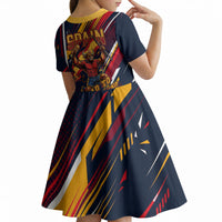 Spain Football Road To Championship Kid Short Sleeve Dress Bull Mascot Flying Soccer Ball - Dynamic Speed Stripes