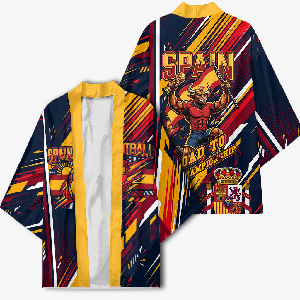 Spain Football Road To Championship Kimono Bull Mascot Flying Soccer Ball - Dynamic Speed Stripes
