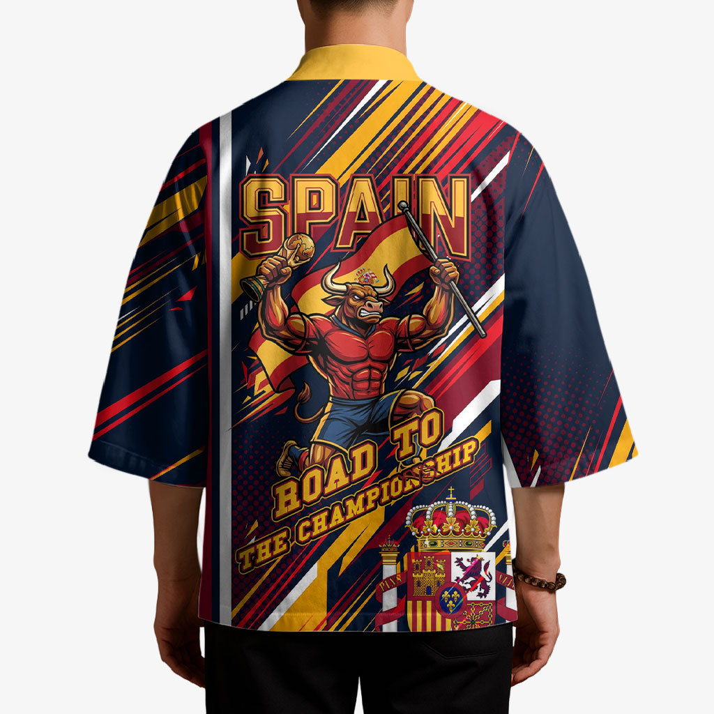 Spain Football Road To Championship Kimono Bull Mascot Flying Soccer Ball - Dynamic Speed Stripes