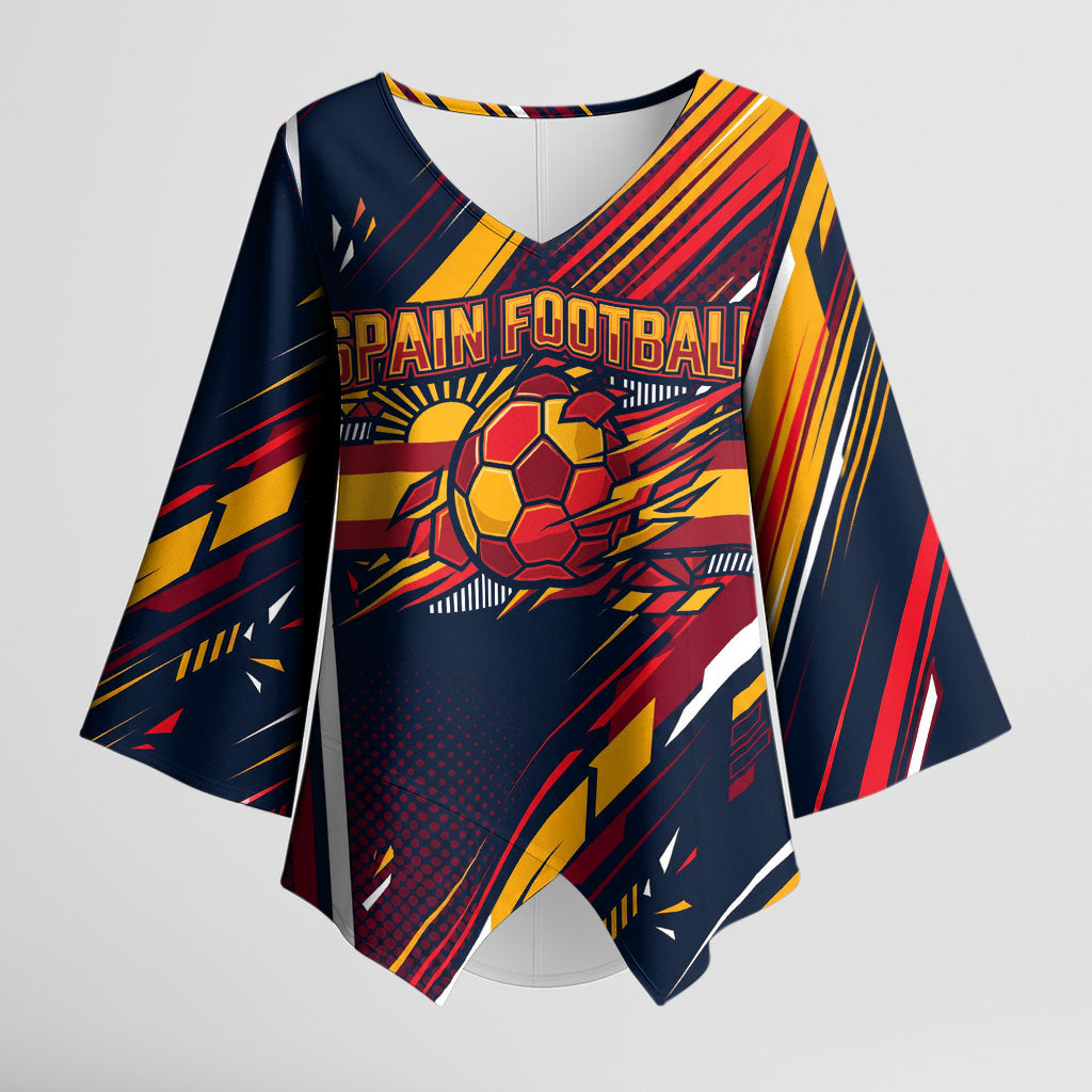 Spain Football Road To Championship Kimono Sleeve Blouse Bull Mascot Flying Soccer Ball - Dynamic Speed Stripes