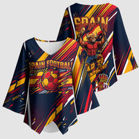 Spain Football Road To Championship Kimono Sleeve Blouse Bull Mascot Flying Soccer Ball - Dynamic Speed Stripes