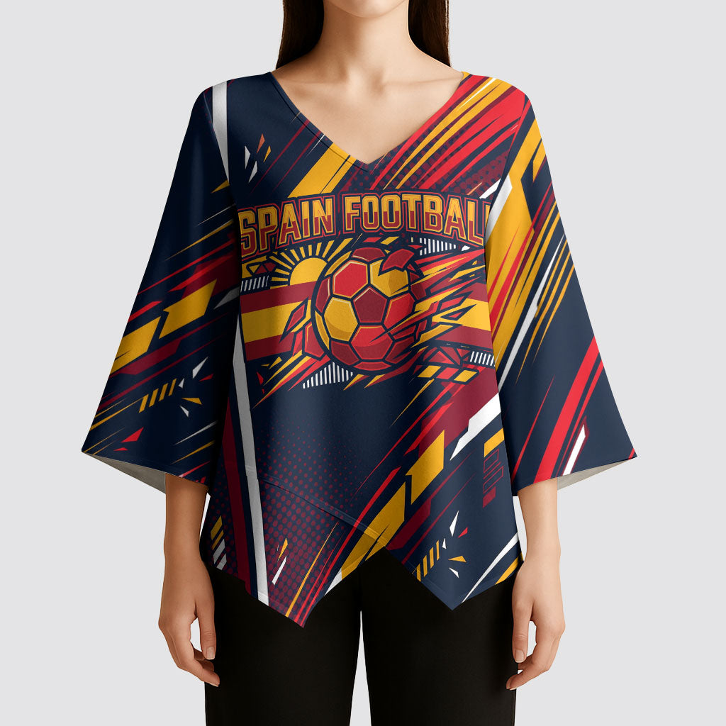 Spain Football Road To Championship Kimono Sleeve Blouse Bull Mascot Flying Soccer Ball - Dynamic Speed Stripes