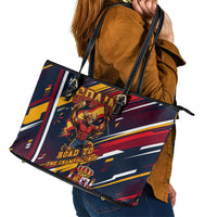 Spain Football Road To Championship Leather Tote Bag Bull Mascot Flying Soccer Ball - Dynamic Speed Stripes